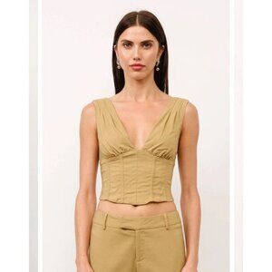 Loucia Tan Bustier Corset Deep V-Neck Tan Crop Sleeveless Top Size Small